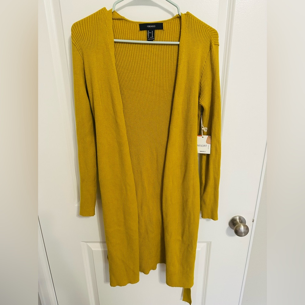 Forever 21 Mustard Yellow Longline Cardigan